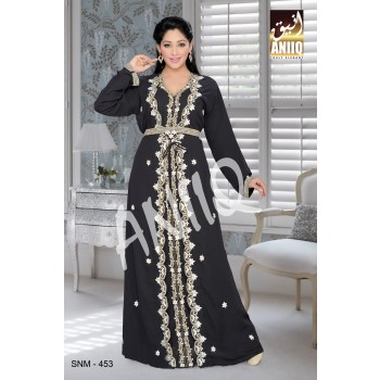 Black   Embroidered   Faux Georgette   Kaftan