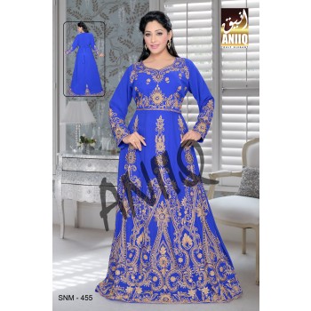 Royal Blue   Embroidered   Faux Georgette   Kaftan