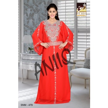 Red   Embroidered   Faux Georgette   Farasha