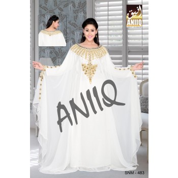 Off White   Embroidered   Faux Georgette   Farasha