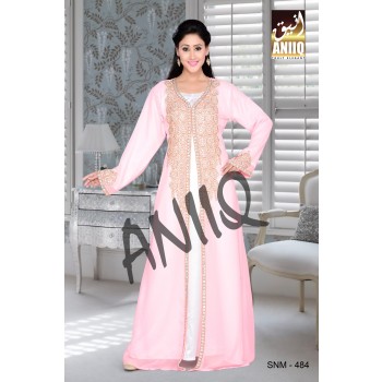 Baby Pink   Embroidered   Faux Georgette   Kaftan