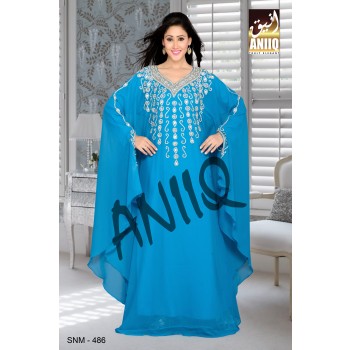 Blue   Embroidered   Faux Georgette   Farasha