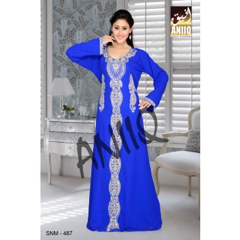 Royal Blue   Embroidered   Faux Georgette   Kaftan