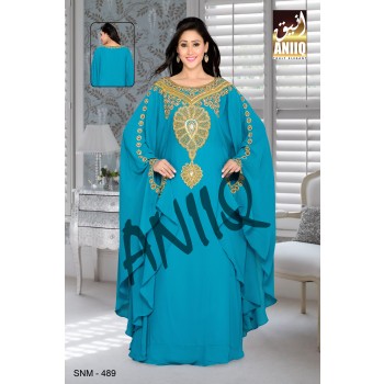 Turquoise Blue   Embroidered   Faux Georgette   Farasha