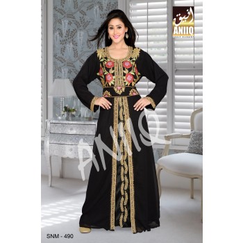 Black   Embroidered   Faux Georgette   Kaftan