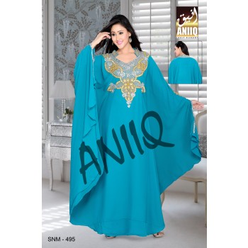 Turquoise Blue   Embroidered   Faux Georgette   Farasha