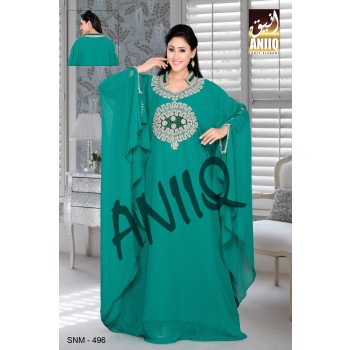 Teal Green   Embroidered   Faux Georgette   Farasha