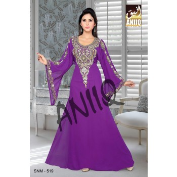 Purple  Embroidered  Faux Georgette  Kaftan