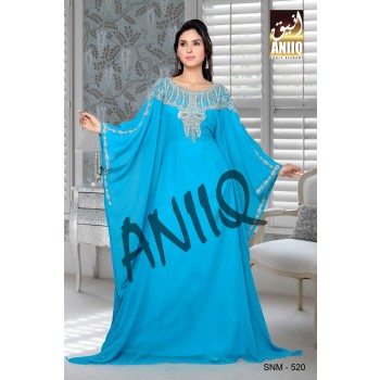 Blue  Embroidered  Faux Georgette  Farasha