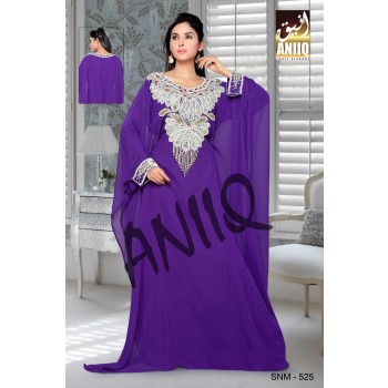 Purple  Embroidered  Faux Georgette  Farasha