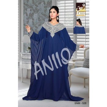 Navy Blue  Embroidered  Faux Georgette  Farasha