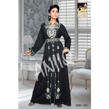 Black  Embroidered  Faux Georgette  Kaftan