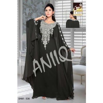 Black  Embroidered  Faux Georgette  Farasha