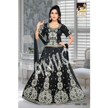 Black  Embroidered  Net And Satin  Lehenga With Blouse