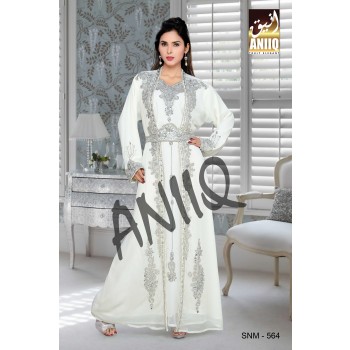 Off White  Embroidered  Faux Georgette  Kaftan