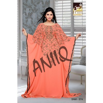 Peach  Embroidered  Faux Georgette  Farasha