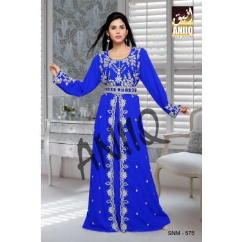 Royal Blue  Embroidered  Faux Georgette  Kaftan