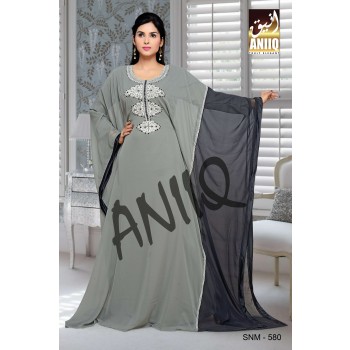 Black And Grey  Embroidered  Faux Georgette  Farasha