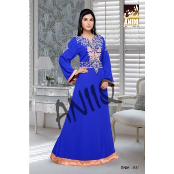 Royal Blue  Embroidered  Faux Georgette  Kaftan