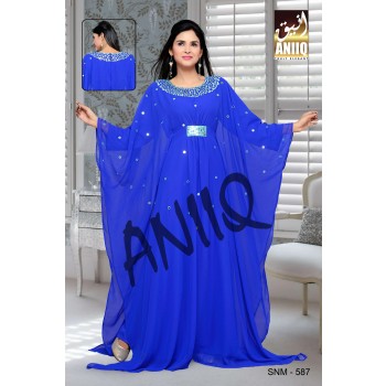 Royal Blue  Embroidered  Faux Georgette  Farasha