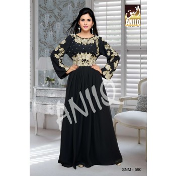 Black  Embroidered  Faux Georgette  Kaftan