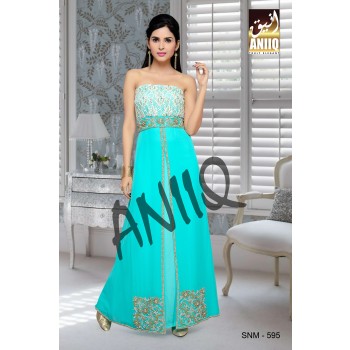 Sea Green  Embroidered  Faux Georgette  Fustan