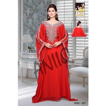 Red  Embroidered  Faux Georgette  Farasha