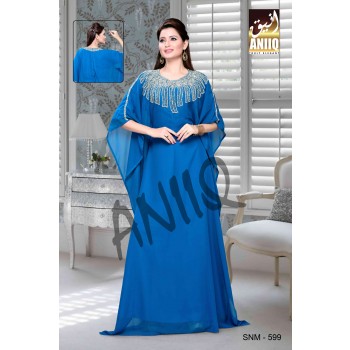 Blue  Embroidered  Faux Georgette  Farasha