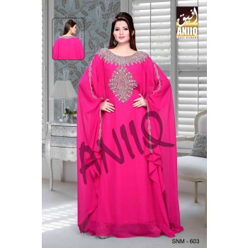 Fuchsia Pink  Embroidered  Faux Georgette  Farasha