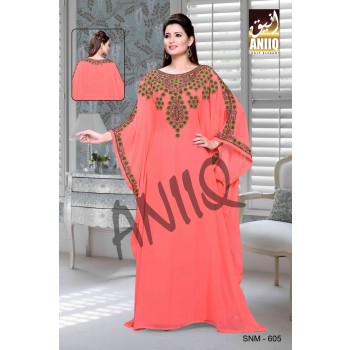 Coral  Embroidered  Faux Georgette  Farasha