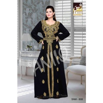 Black  Embroidered  Faux Georgette  Kaftan