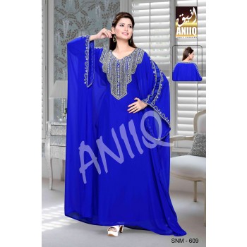 Royal Blue  Embroidered  Faux Georgette  Farasha