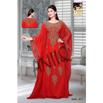 Red  Embroidered  Faux Georgette  Farasha