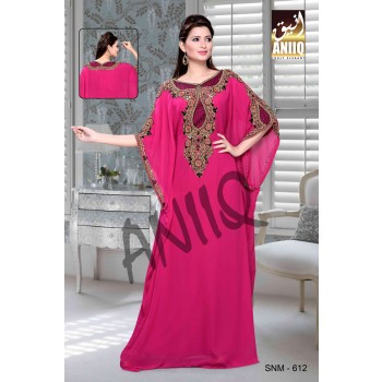 Fuchsia Pink  Embroidered  Faux Georgette  Farasha