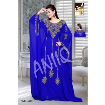 Royal Blue  Embroidered  Faux Georgette  Farasha