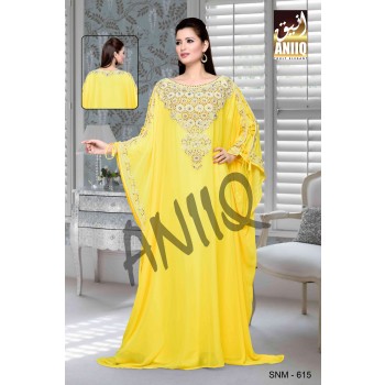 Yellow  Embroidered  Faux Georgette  Farasha