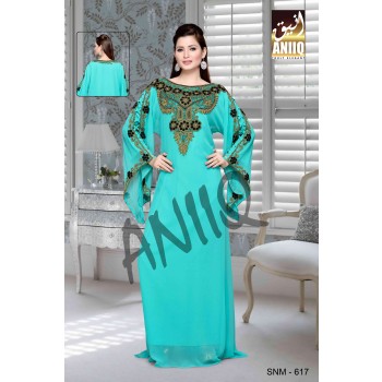 Sky Blue  Embroidered  Faux Georgette  Kaftan