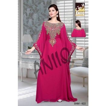 Fuchsia Pink  Embroidered  Faux Georgette  Farasha