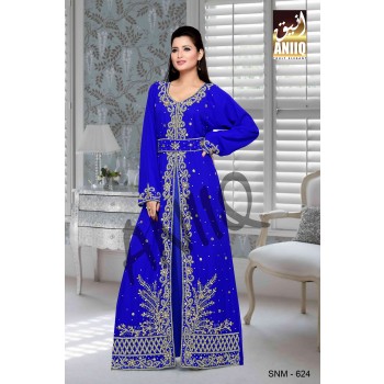 Royal Blue  Embroidered  Faux Georgette  Kaftan