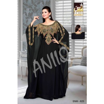 Black  Embroidered  Faux Georgette  Farasha