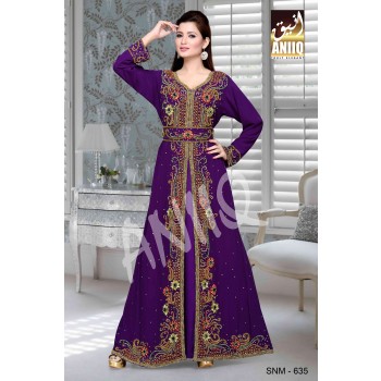 Purple  Embroidered  Faux Georgette  Kaftan