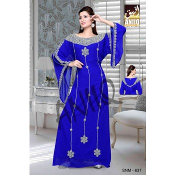 Royal Blue  Embroidered  Faux Georgette  Kaftan