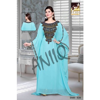 Sky Blue  Embroidered  Faux Georgette  Farasha