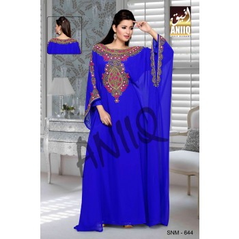 Royal Blue  Embroidered  Faux Georgette  Farasha