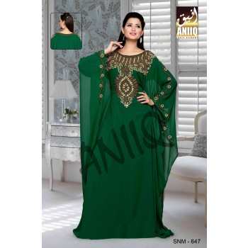 Bottle Green  Embroidered  Faux Georgette  Farasha