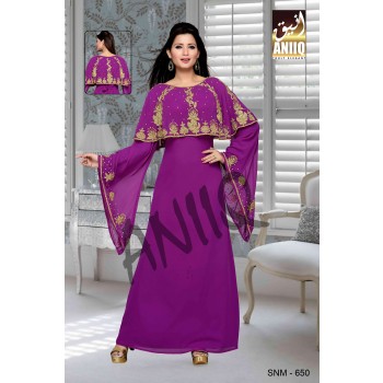 Purple  Embroidered  Faux Georgette  Kaftan