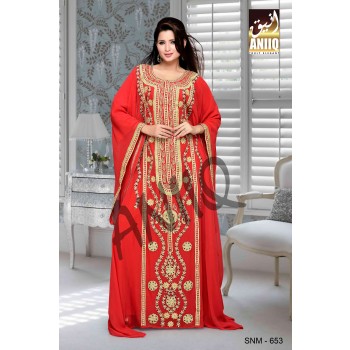 Red  Embroidered  Faux Georgette  Farasha