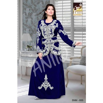 Royal Blue  Embroidered  Velvet  Kaftan