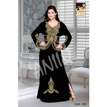 Black  Embroidered  Faux Georgette  Kaftan