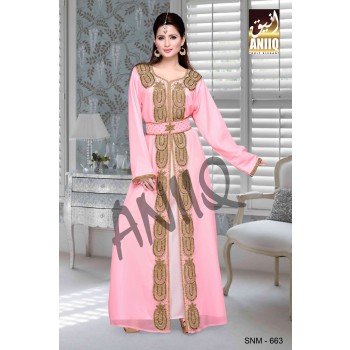 Soft Pink  Embroidered  Faux Georgette  Kaftan